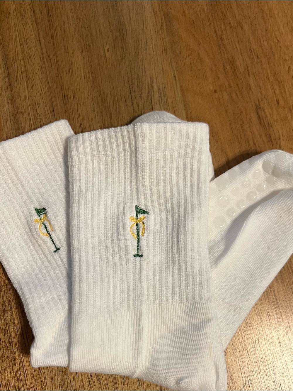 White Golf Flag Crew Socks with Embroidered Icon